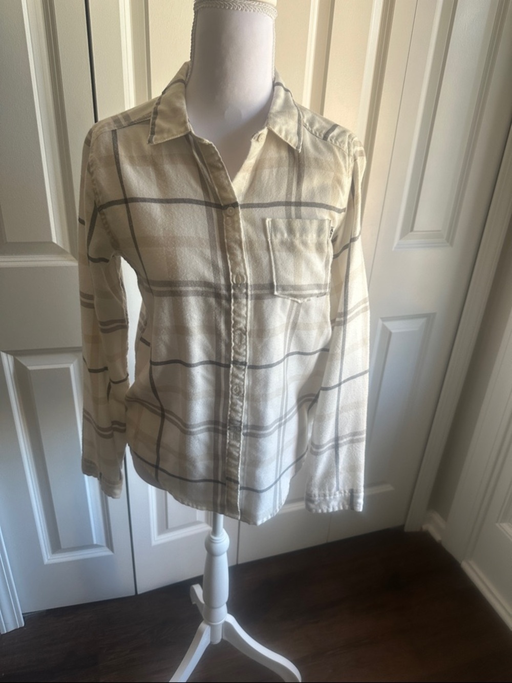 abercrombie kids Ivory and Gray Plaid Shirt